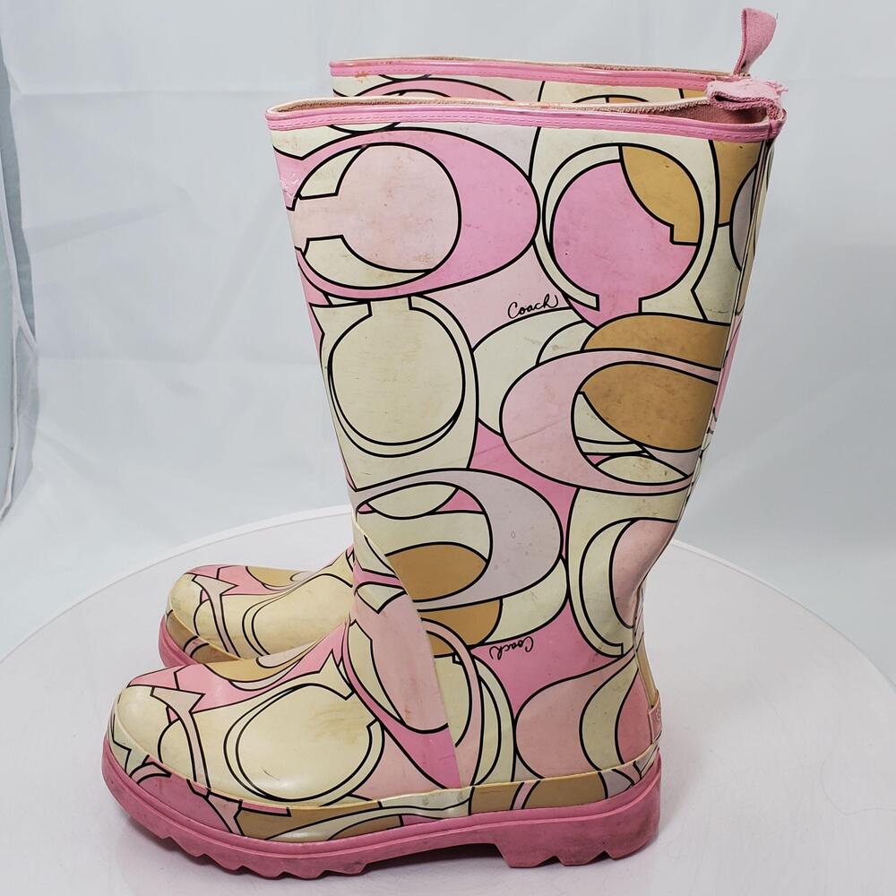 Vintage Y2K Coach Pixy Dream Signature C Logo Rain Boots Women 7 B Pink Rubber